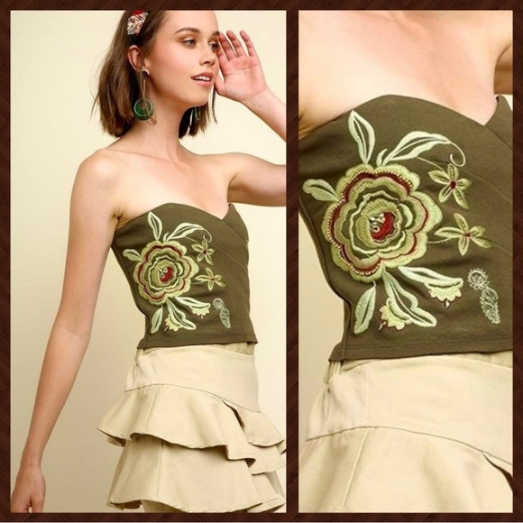 BNWT Umgee bodice shirt in khaki green with removable straps - Picture 3 of 10